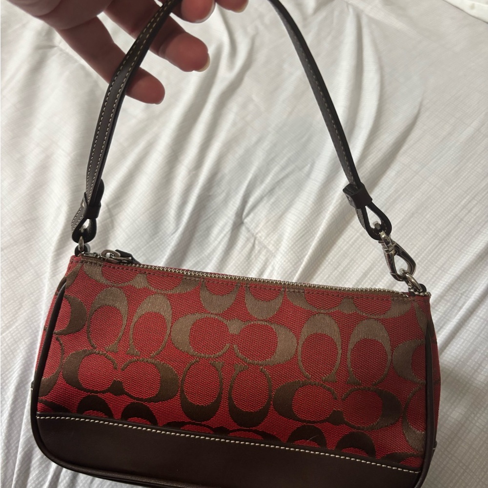 Vintage Coach 6094 Signature Demi mini Pouch Bag Canvas Red and Brown